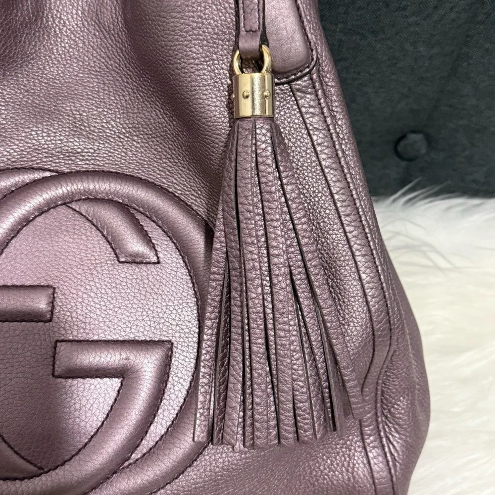 Gucci Dusty Mauve Leather Shoulder Bag with Tassel